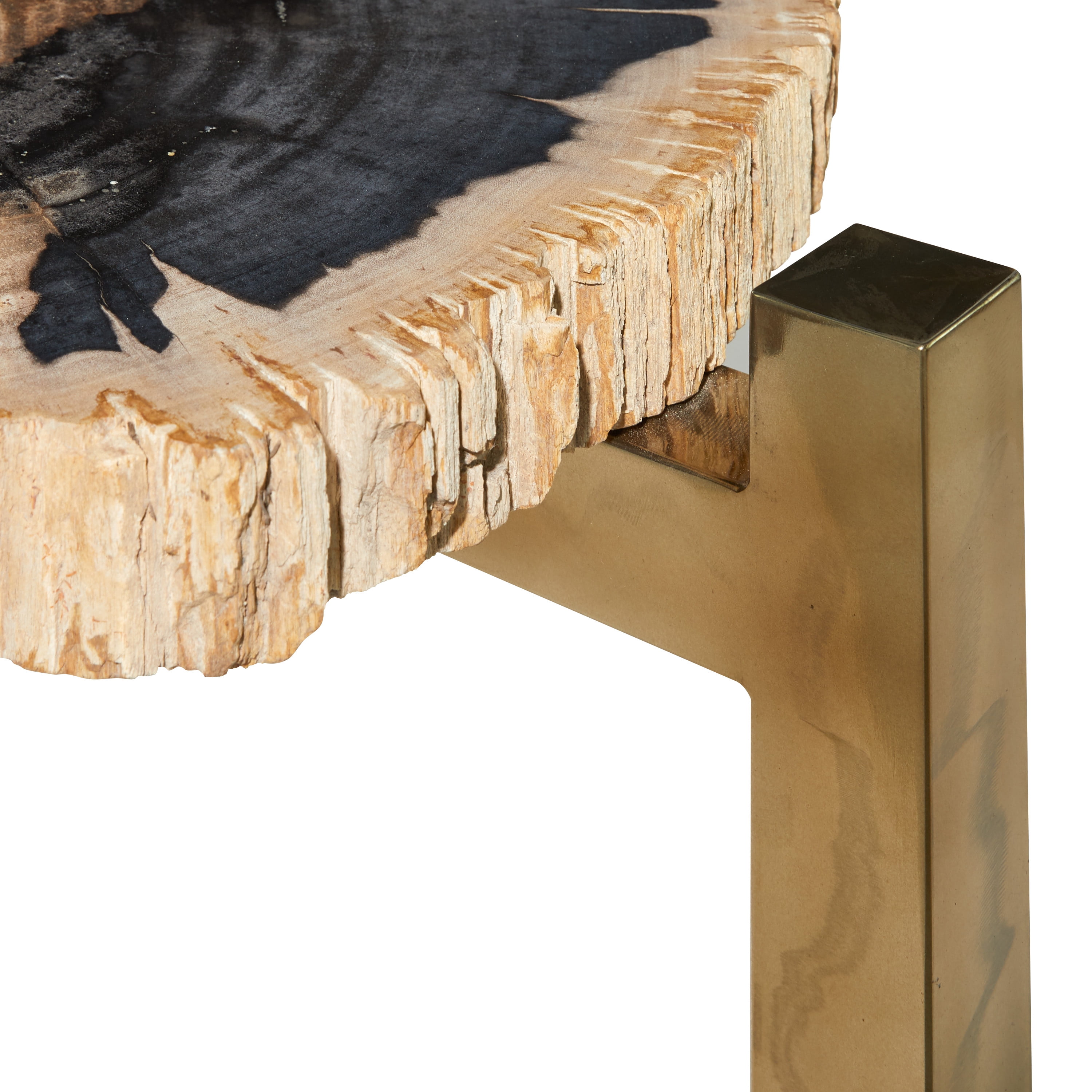 DecMode 40" x 19" Brown Petrified Stone Handmade Petrified Wood Coffee Table with Gold Base, 1-Piece