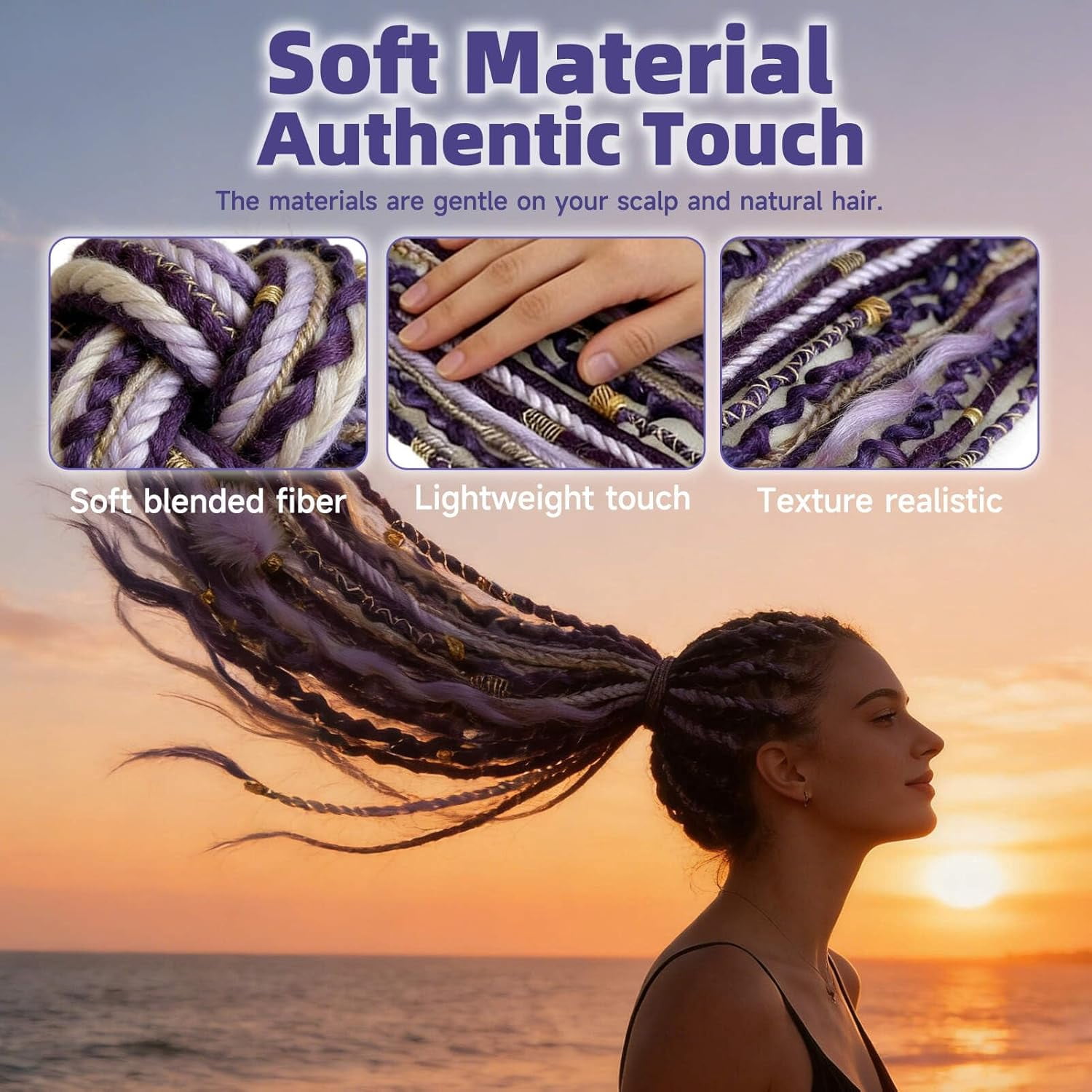 Elastic Dread Ponytail-22 Inch Hand-Woven Lightweight Style with Beads. Quick-Wear Hair Extensions Create Bold Boho Style, Great as a Braided Ponytail or Dreadlocks Ponytail for Festival & Daily