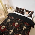 thumbnail image 3 of Homewish Halloween Sugar Skull Bedding,Retro Red Rose Floral Duvet Cover Full,Black Reversible,3-Piece,1 Duvet Cover and 2 Pillowcases, 3 of 6