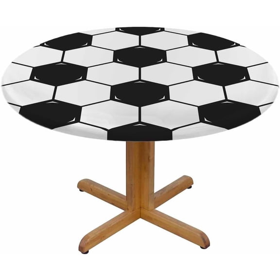 Soccer Round Tablecloth Model Black White Elements Waterproof Oil-Proof Table Cover Table Cloth for Indoor Dining, Outdoor Picnic Parties, Camping,Fits for Table 40-44" Inches