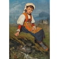 thumbnail image 2 of Ernst Payer 14x18 Black Ornate Wood Framed Double Matted Museum Art Print Titled - A Shepherd Girl Before a Coastal Landscape,, 2 of 5