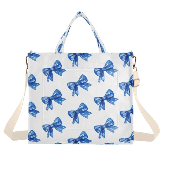 Corduroy Tote Bag for Women Shoulder Handbags Fashion Ladies Purses Satchel Messenger Bags Blue Bows Pattern S