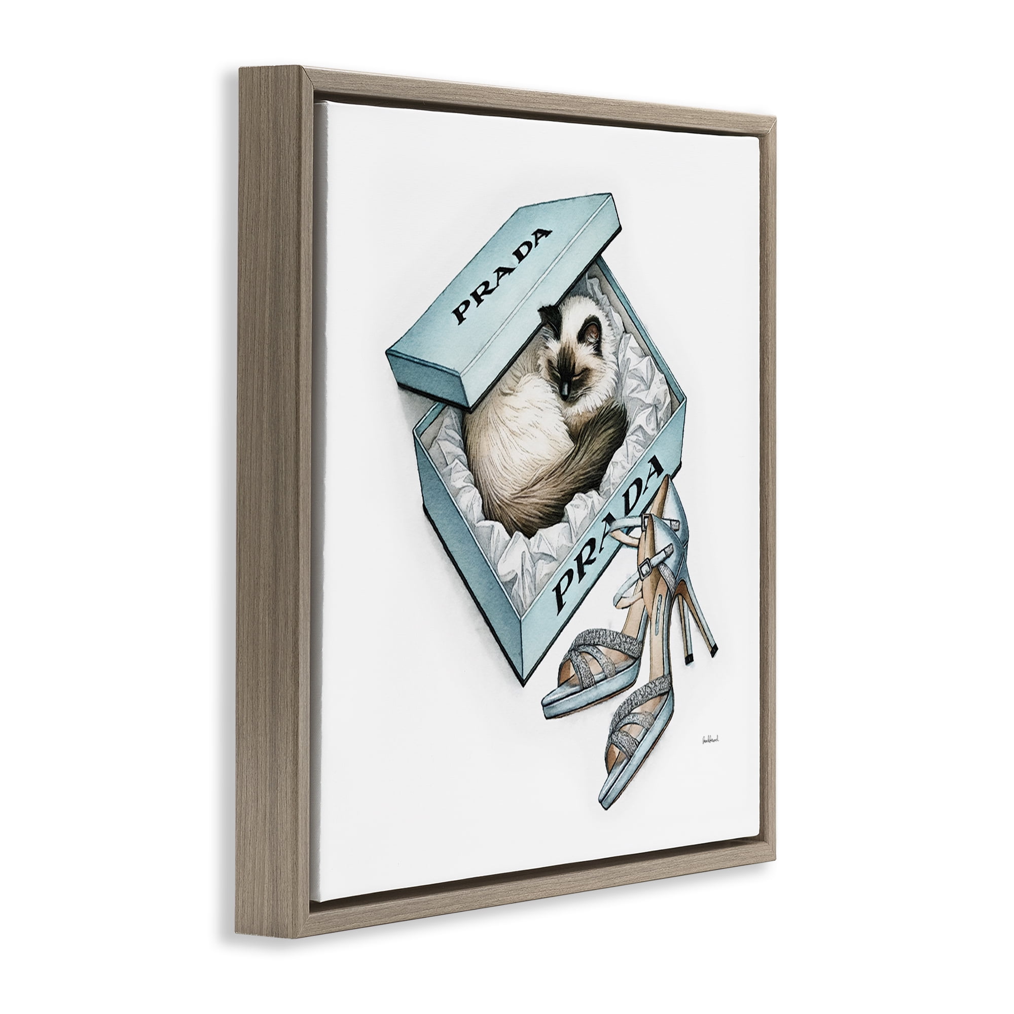 Stupell Industries Sleepy Kitten in Shoebox Animals Painting Brown Floater Framed Canvas Art Print Wall Art, 18 x 18