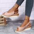 thumbnail image 6 of Women Shoes Fashion Summer Solid Color Fabric Casual Straw Bottom Wedge Buckle Sandals Pink 8, 6 of 9