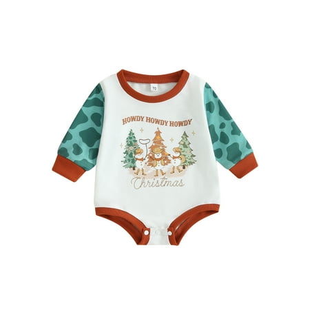 

Infant Baby Christmas Jumpsuit Christmas Santa Claus/Christmas Tree Print Long Sleeve Round Neck Romper