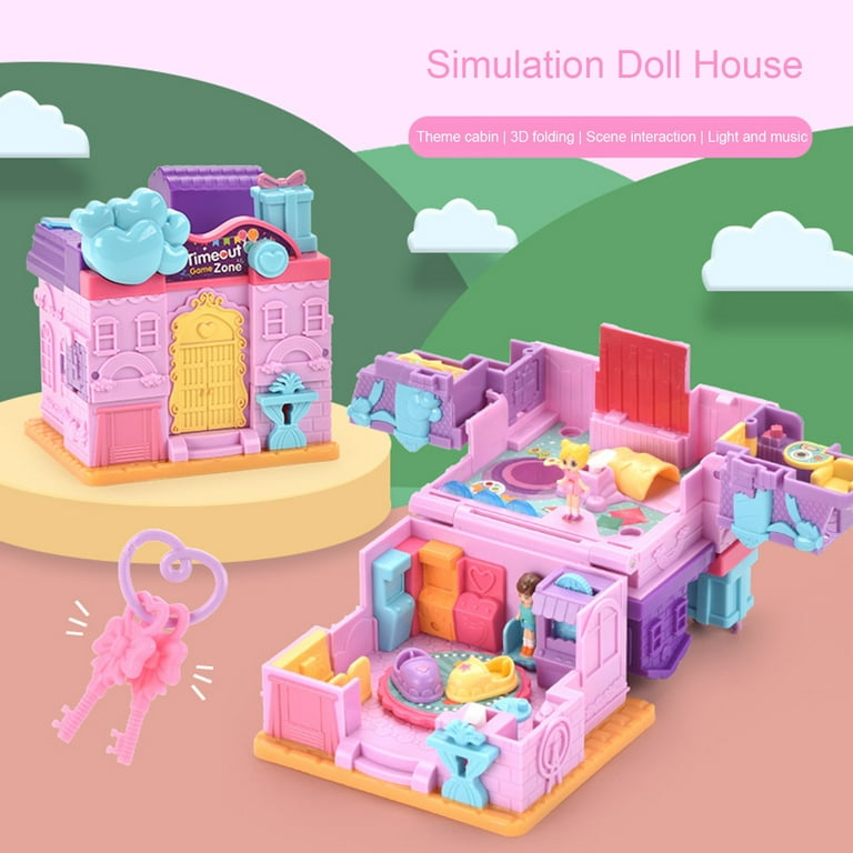 PERZOE Simulation Doll House Music And Light 3D Folding Early Education  Entertainment Baby Pretend Toy Cooking Coffee House Toy Baby Products 