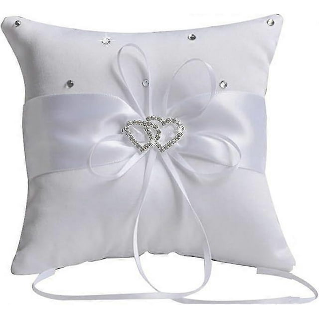 Ring Bearer Pillow for Wedding Ceremony - Ivory White Ring Pillow, Lace Crystal Wedding Double Heart for Flower Girls, Special Jewelry Barrier Pillow