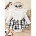 thumbnail image 2 of Lnzyyephy Baby Girls Romper Dress Set Casual Ruffle Long Sleeve Plaid Jumpsuits and Headband for Newborn Toddler, 2 of 9