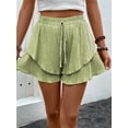 thumbnail image 3 of Pantalones cortos fluidos for mujer, falda pantalón estilo bohemio con volantes y mariposas, cintura alta, tela texturizada, doble capa, Color sólido, informal, 3 of 7