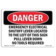 thumbnail image 1 of SignMission OS-DS-D-35-L-2282 OSHA Danger Sign - Emergency Electrical Shutoff Lever Located, 1 of 1