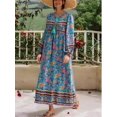 thumbnail image 6 of Spring Summer Women Lace-up Tassel Ethnic Wild Floral Print Vocation Beach Bohemian Maxi Dress Boho Dress Robe, 6 of 6