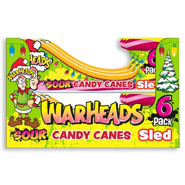 Flix Candy WarHeads Sour Candy Canes Sleigh, Pack of 6 Canes, 2.53