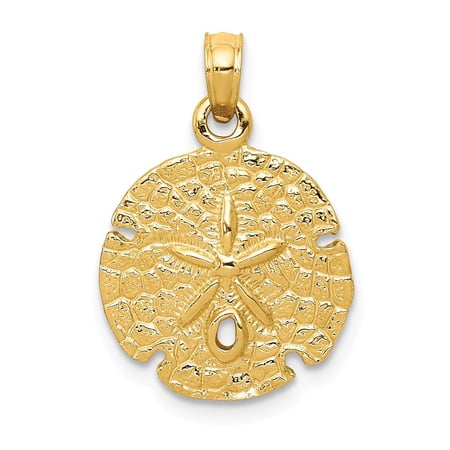 Real 14kt Yellow Gold Sand Dollar Pendant; for Adults and Teens; for Women and Men