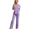 thumbnail image 2 of Women's Pajama Set V-neck Long Sleeve with Pockets and Pants Sleepwear 2 Piece Soft Homewear Pjs Set, 2 of 8