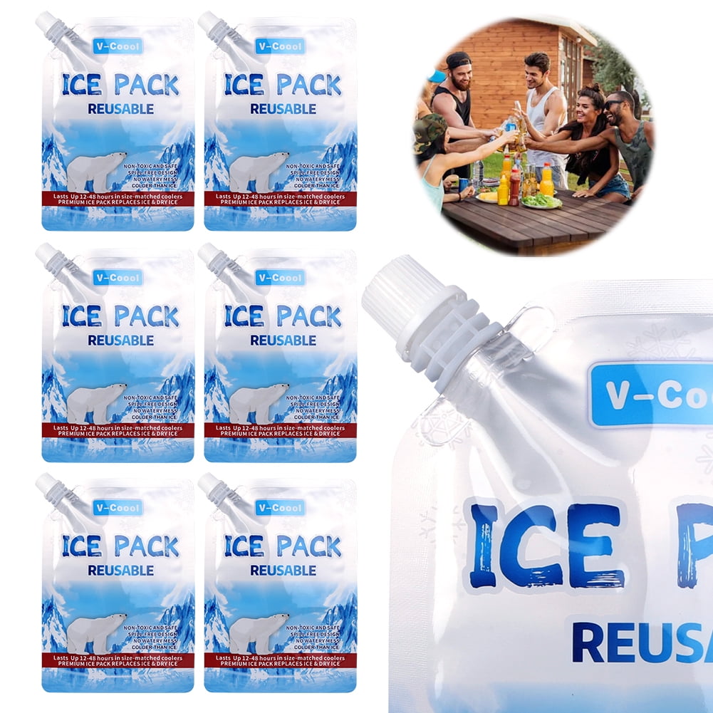 6Pcs Cooler Ice Packs Up To 48 Hours Gel Water Filled Ice Pack