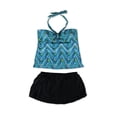 thumbnail image 2 of Island Escape Womens Multi Print Skirtini 2 Piece Bandini, Blue, 16, 2 of 2