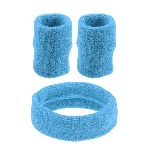 Unique Bargains 3 pcs Sports Headband Wristband Cotton Blend Sweat Absorbing Head Band Sky Blue for Women