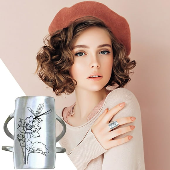 LSLJS New S925 Hummingbird and Flower Ring Ring S925 Sterling Flower and Bird Chunky Ring, Flower Hummingbird Engraved Wide Ring for Wome on Anniversary Valentines Day Christmas Birthday Mothers Day