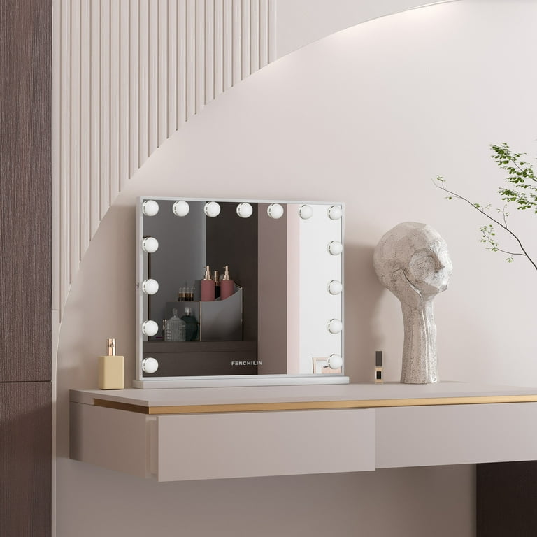 Fenchilin 23 x18 Vanity Mirror with Lights Bluetooth Tabletop Wall Mount Metal White