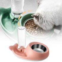 Double Pet Bowl Set with Gravity Waterer - Detachable Stainless Steel Food Dish & Automatic Water Dispenser for Cats, Dogs, Puppies & Rabbits