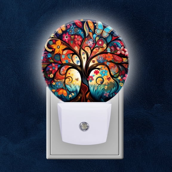 Round LED Night Lights Lamp with Dusk to Dawn Sensor, Tree Of Life With Vibrant Colors Night Light Plug Into Wall for Kids Room, Bedroom, Bathroom, Kitchen, Hallway