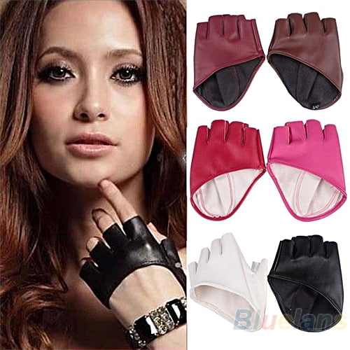  aoozleny Women Girls Fingerless Gloves,PU Leather