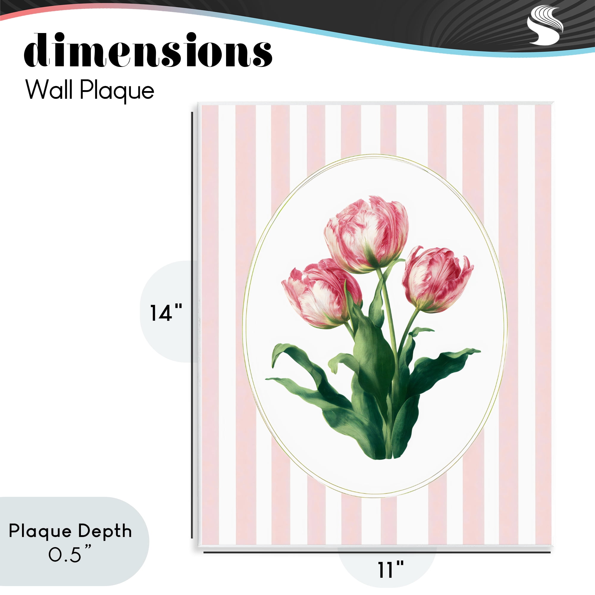 Stupell Industries Spring Tulips on Stripes Wall Plaque Art, design by Ink Drop Loft