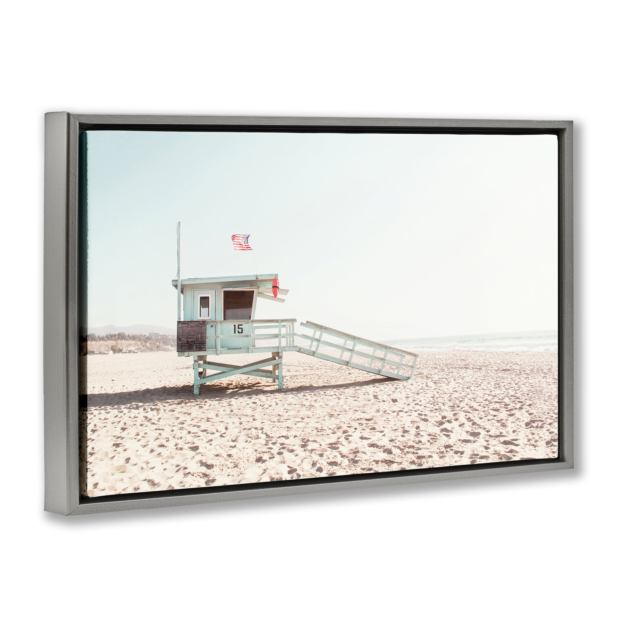 Lifeguard Hut Sunny Day Gray Framed Floater Canvas Wall Art, design by Sisi and Seb