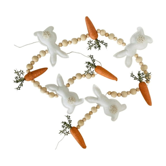 Easter Bunny Carrot Garland,Easter Bunny Carrot Decorations Stuffed Rabbit Plaited Carrot Wooden Beads Banner for Door Window Outdoor,Farmhouse Decor Hanging