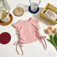 thumbnail image 6 of YDFCWXW Girls Crop Tops Ruffle Sleeve T-Shirts Summer Solid Color Ruched Tie Up Basic Tees Shirts for Kids 2-10 Years (Pink, 4-5 Years), 6 of 9