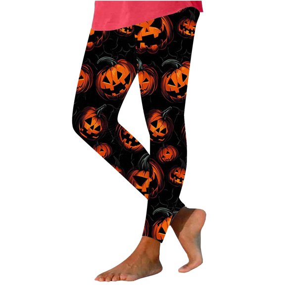 Riecok Halloween Leggings for Women High Waist Fashion Stretchy Pumpkin Print Casual Workout Athletic Yoga Pants