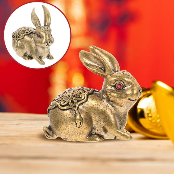 WHAMVOX Golden Brass Rabbit Figurine for Home Decor Cute Bunny Statue Perfect for Desktop and Gifts 3.5 inches