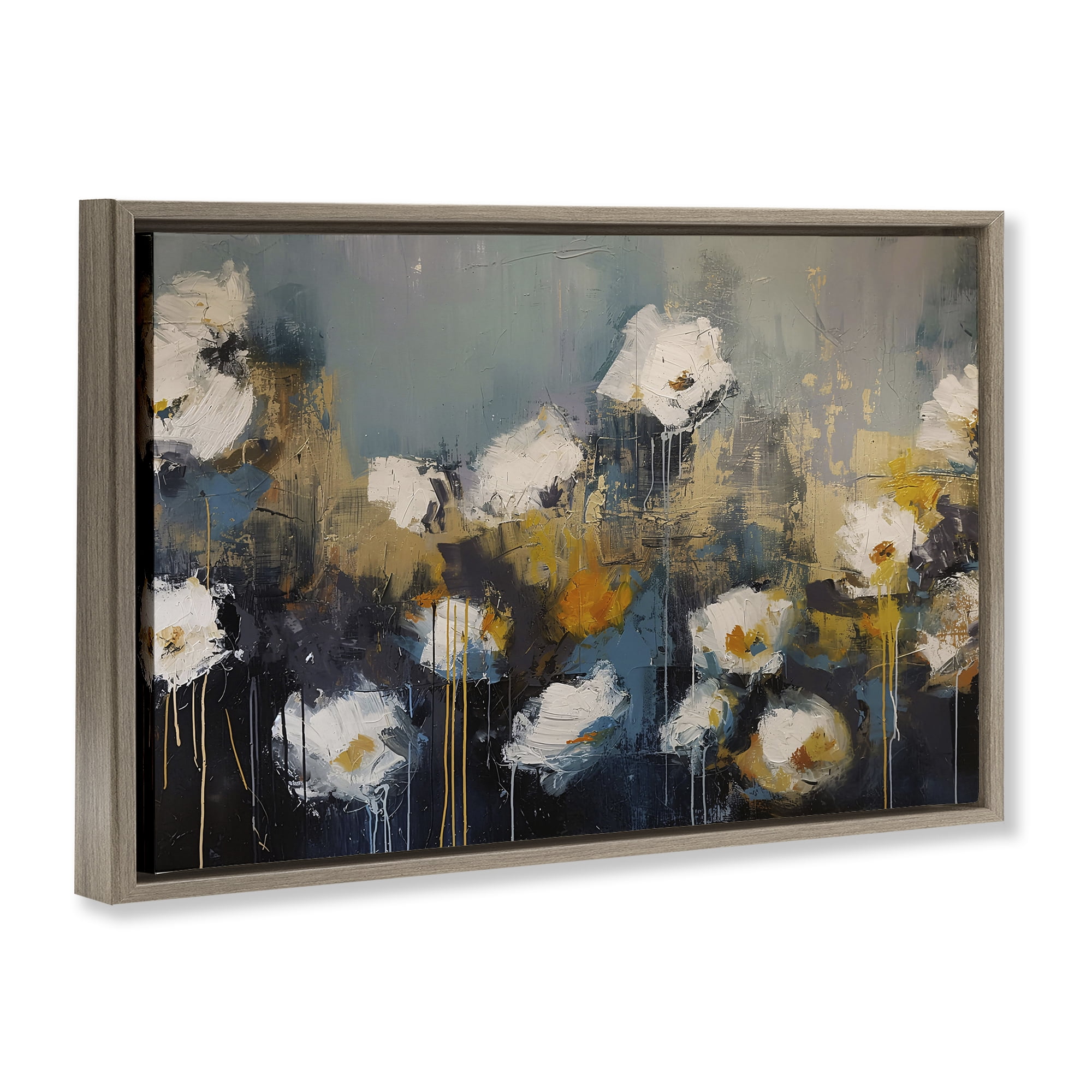 Stupell Industries Contemporary Paint Drip Blossoms Brown Framed Floater Canvas Wall Art, design by Jacky Ngan