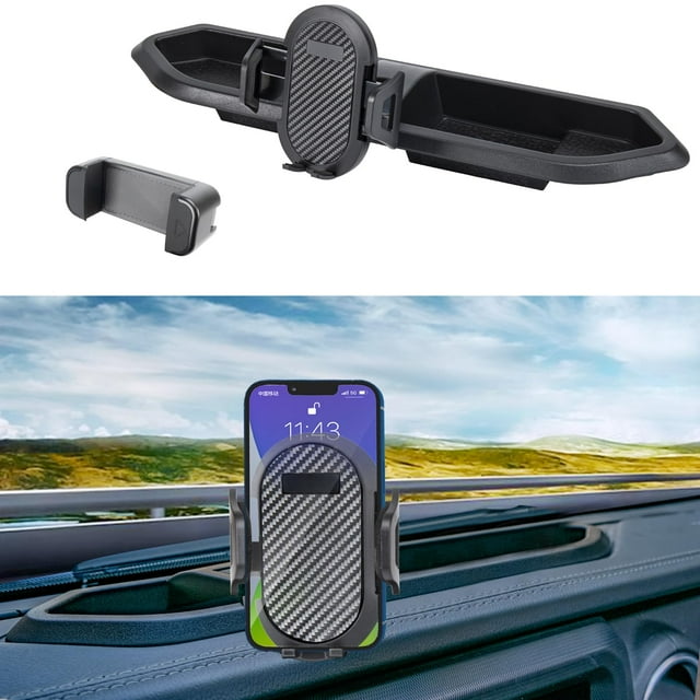 Neepiar Soporte Para Teléfono Compatible Con Jeep Wrangler 2018-2024 Jl Jlu 2020-2024 Gladiator Jt Soporte Para Teléfono Con Bandeja Para Tablero Con Caja De Almacenamiento No Apto Para La Versión De