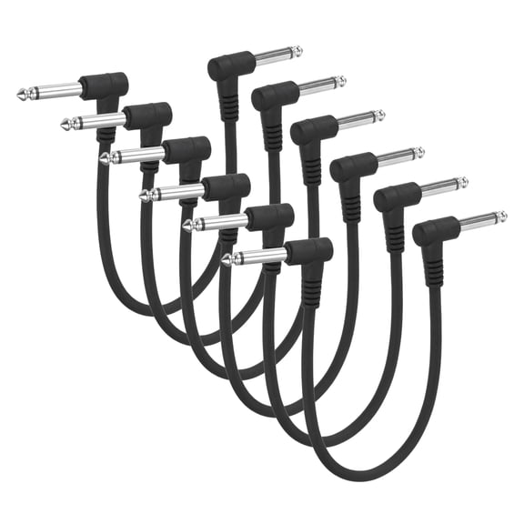 Uxcell 6 Pcs Guitar Patch Cables 6 Inch Pedal Board Cord 1/4 Inch Injection Round Head TS Right Angle Guitar Patch Effect Cable Cord for Instrument Effect Pedal Mixing Console, Black