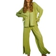 thumbnail image 3 of 2DXuixsh Petite Pant Suits for Women Dressy Women 2 Piece Outfits Casual Long Sleeve Loose Fit Button Shirts Blouses Tops Wide Leg Long Pants Sets Jumpsuit Women Wedding Polyester Green Xl, 3 of 9