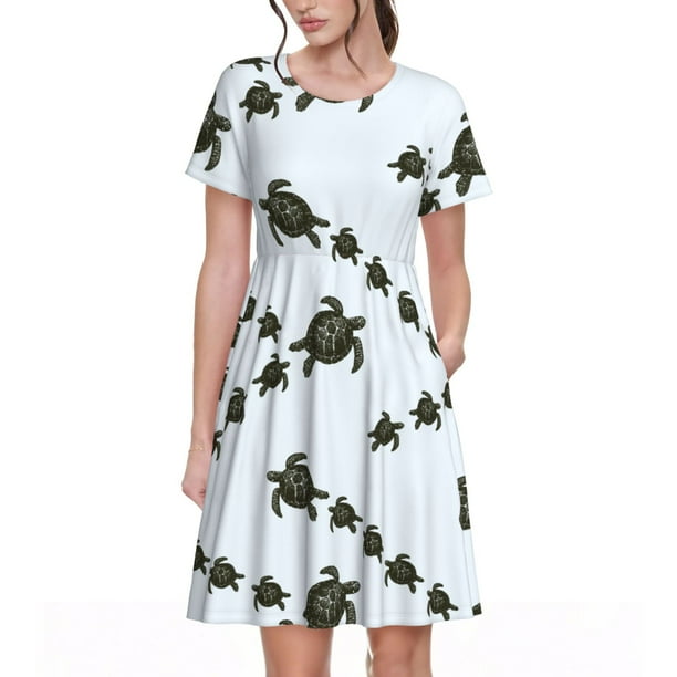 Fotbe Sea Turtle Vestido Largo de Moda para Mujer, Vestido Tipo Camiseta con Manga Corta y Estilo Casual a Rayas y Bloques de Color