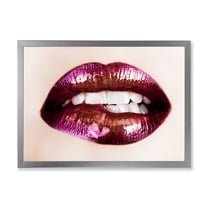 Designart 'Close-Up Of Purple Female Lips' Modern Framed Art Print