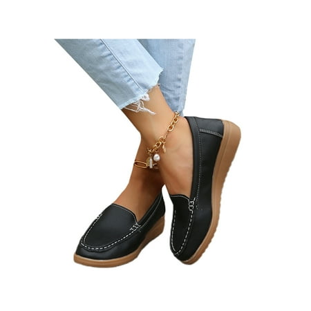 

Eloshman Women Nonslip Slip On Walking Shoes Outdoor Low Top Parties Durable Round Toe Loafers