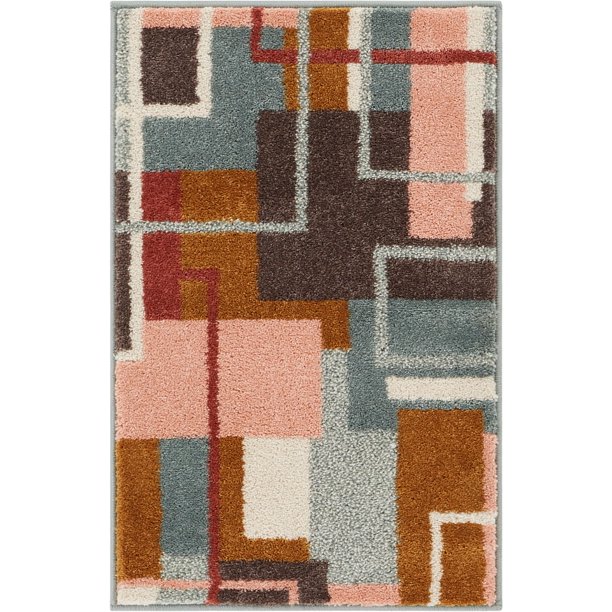 Well Woven Morningside Geometric Multi Blue Area Rug 20x31 20 X 31 Mat Soft Plush Modern Abstract Boxes Lines Carpet Walmart Com Walmart Com