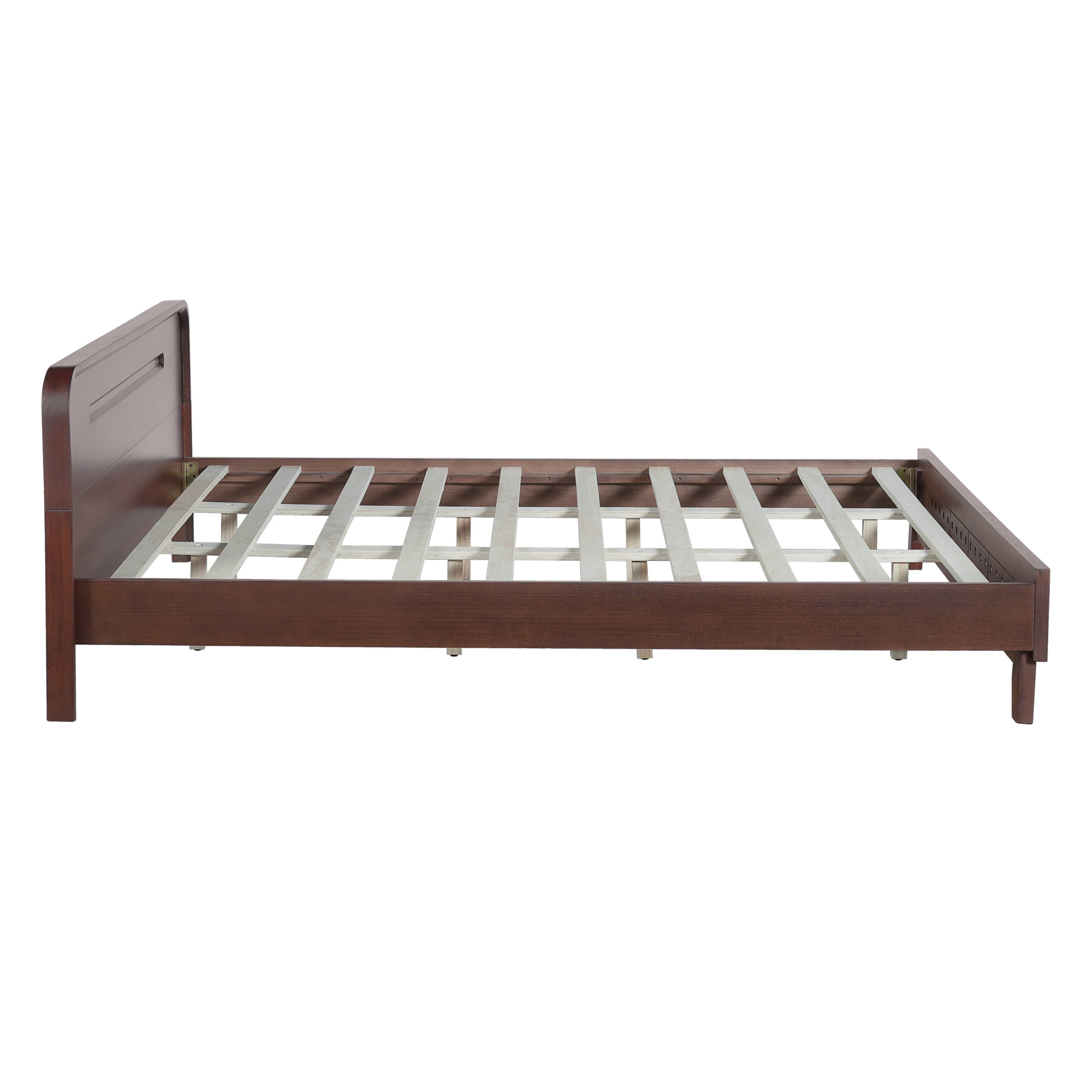 Christopher Knight Home Queen Size Bed Frame with Headboard, Solid Wood Platform Bed, Dark Walnut