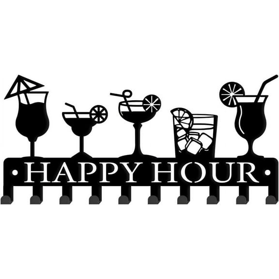 Wine Glass Metal Key Holder Wine Glass Decorative 10 Hooks Key Rack Organizer Wall Mounted Rack Hooks Kitchen Wall Decor Personalized Key Hanger Dog Leash Hanger for Wall Front Door