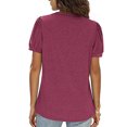 thumbnail image 3 of Camiseta de manga soplada para mujer, blusa de manga corta con cuello en V, informal, holgada, de Color puro, para citas, 3 of 5