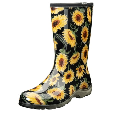 

Sloggers Waterproof Garden Rain Boots for Women - Cute Mid-Calf Mud & Muck Boots with Premium Comfort Support Insole (Sunflower Black) (Size 7)