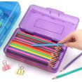 thumbnail image 5 of Djiypn 2 Pack Clear Pencil Box, Large Plastic Pencil Case Crayon Box, Colored Hard Pencil Case Organizer, Maker Organizer with Lid, Small Art Craft Storage Containers Pen Box-Purple, 5 of 7