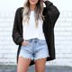 thumbnail image 4 of Suéter Cárdigan informal ahuecado para mujer, traje de vacaciones holgado de Color sólido de gran tamaño Kuymtek Negro T 3EG para Mujer, 4 of 6