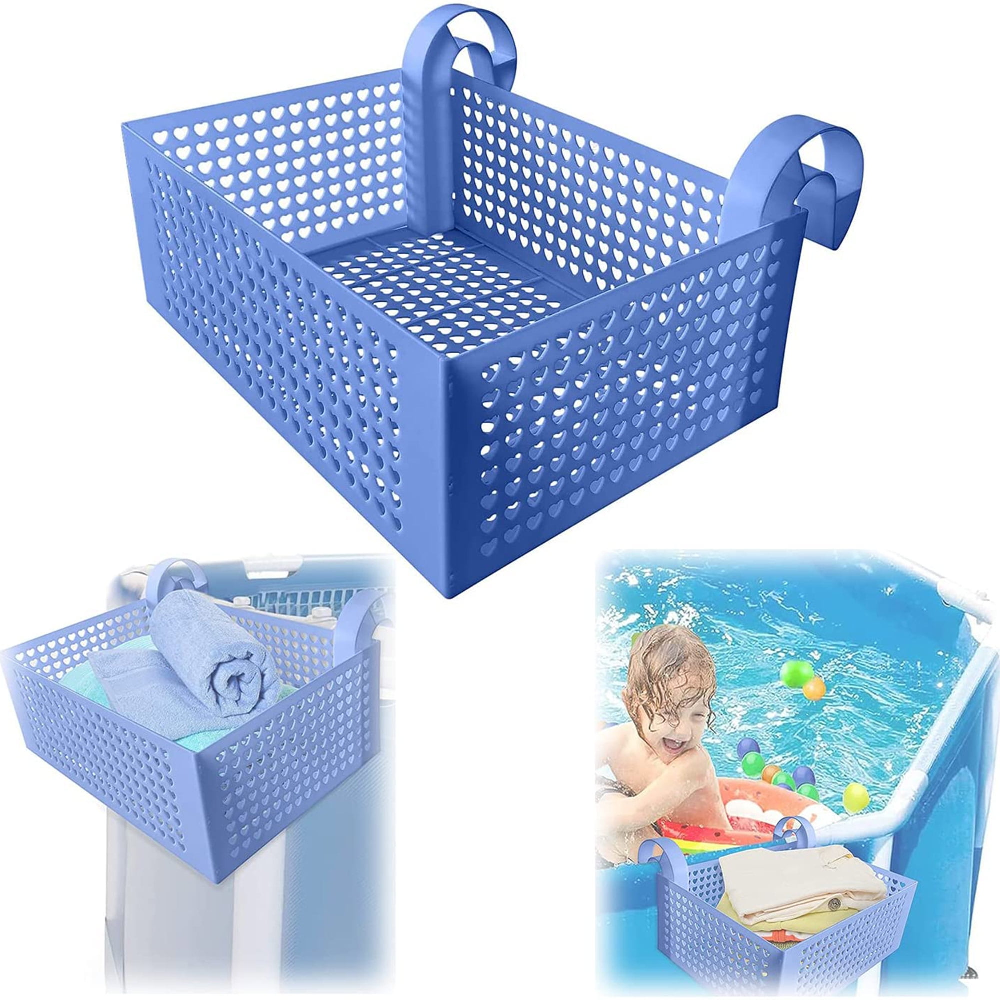 Nokiwiqis Pool Storage Basket with Frame, Hanging Removable Cup Holder