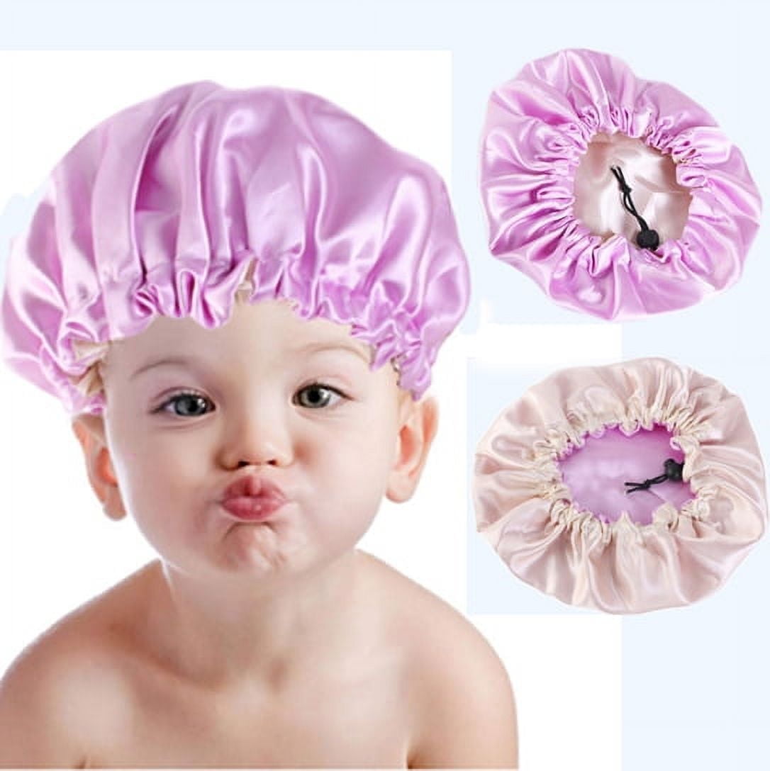 Satin Bonnet Night Cap For Kids - Elastic Wide Band Sleep Hat | Pink Girls Hair Care