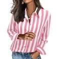 thumbnail image 2 of CBASIHI Womens Striped Button Down Shirts- Long Sleeve Casual Trendy Loose Fit Collared Fall Tops Pink Size 2XL, 2 of 7