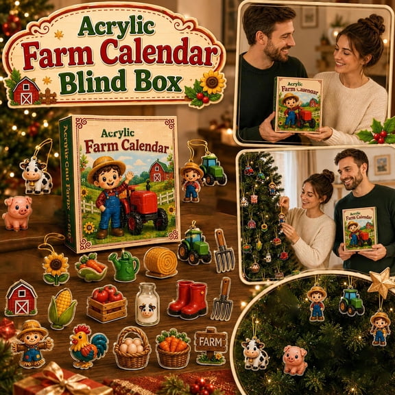 Farm Animal Advent Calendar 2026, 24-Day Countdown with 2D Acrylic Barnyard Themed Ornaments, Rustic Blind Box Set for Students Home Decor Display